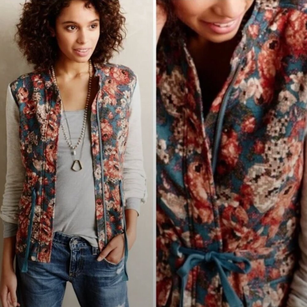 ANTHROPOLOGIE SATURDAY SUNDAY Floral Delwyn Jacket Cotton Terry Boho - Size S